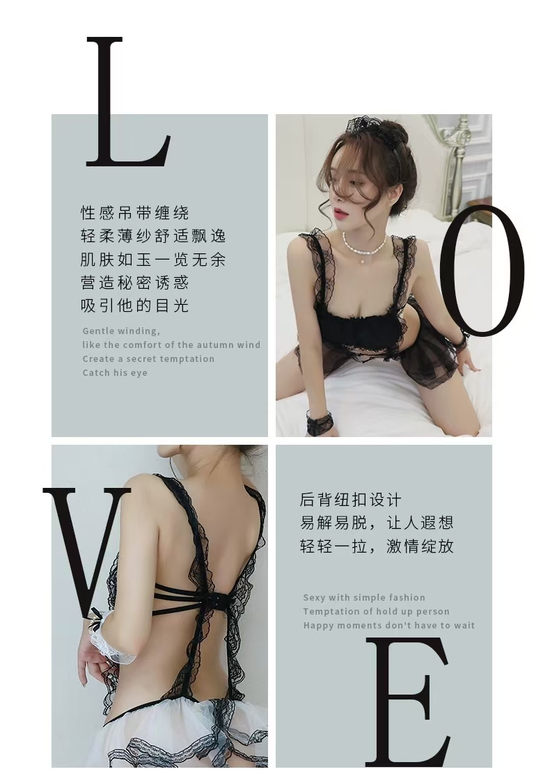 性感睡衣蕾丝角色扮演女仆制服收腰吊带连衣裙夏季纯欲睡裙套装女(图3)