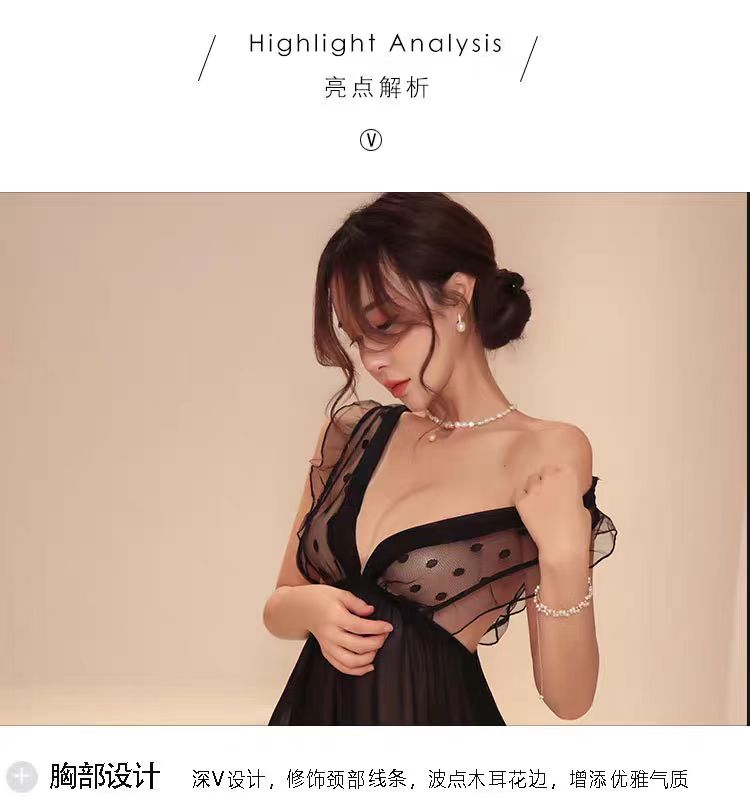 长夜漫漫性感内衣女性感家居服透视睡裙网纱开叉露背睡衣性感内衣(图4)