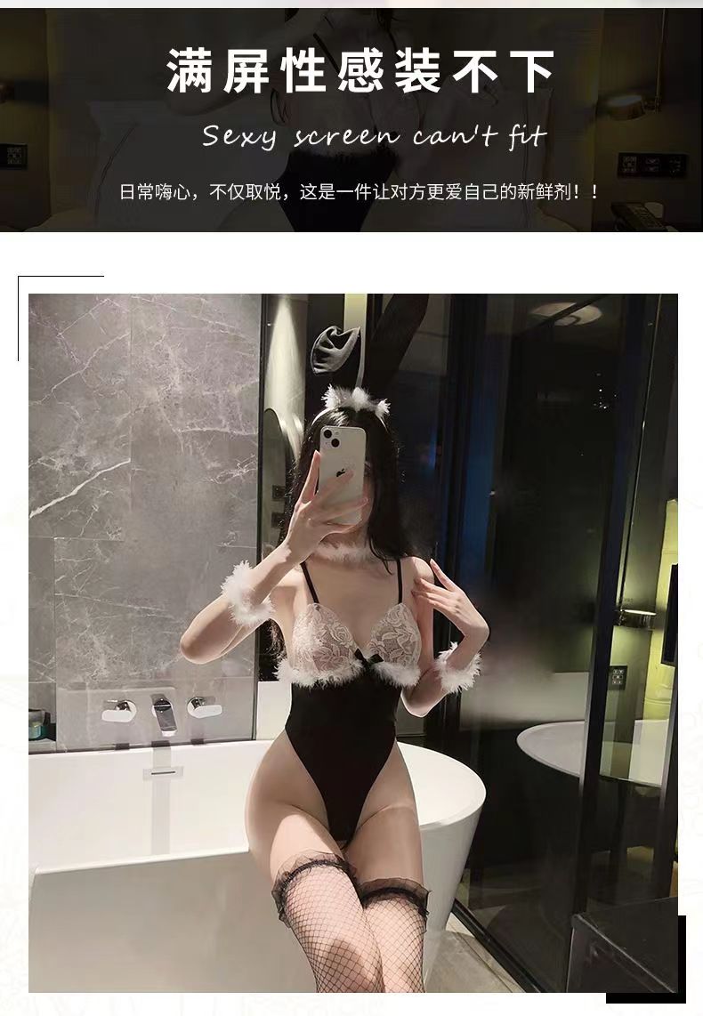 性感蕾丝兔女郎情趣内衣连体衣cosplay制服诱惑激情开档纯欲套装(图5)