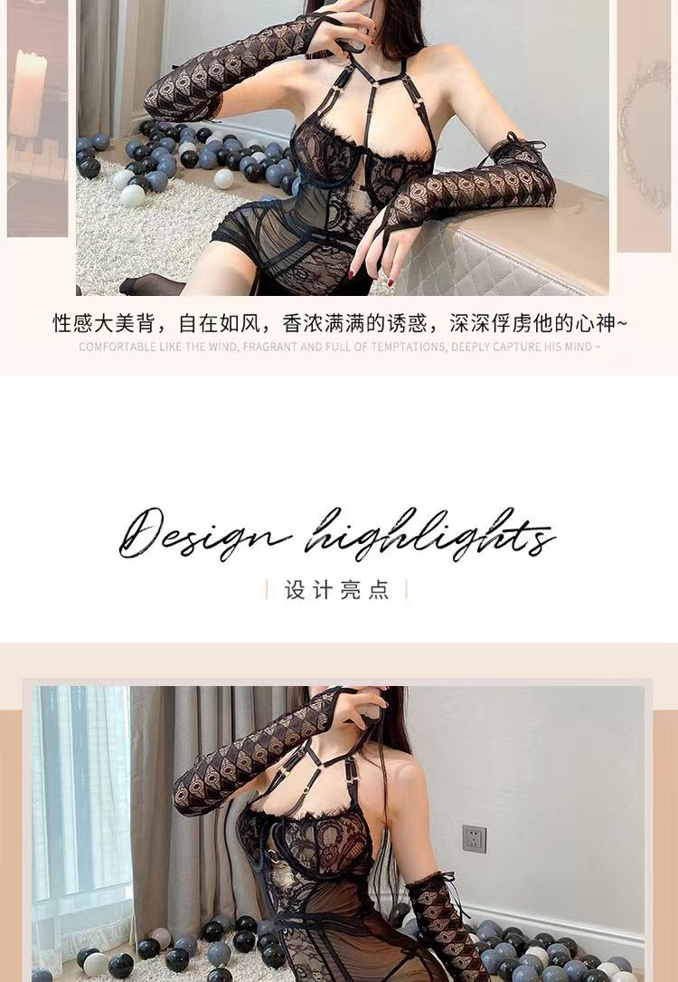 新品情趣内衣网纱透视制服诱惑女紧身薄纱蕾丝性感套装(图2)