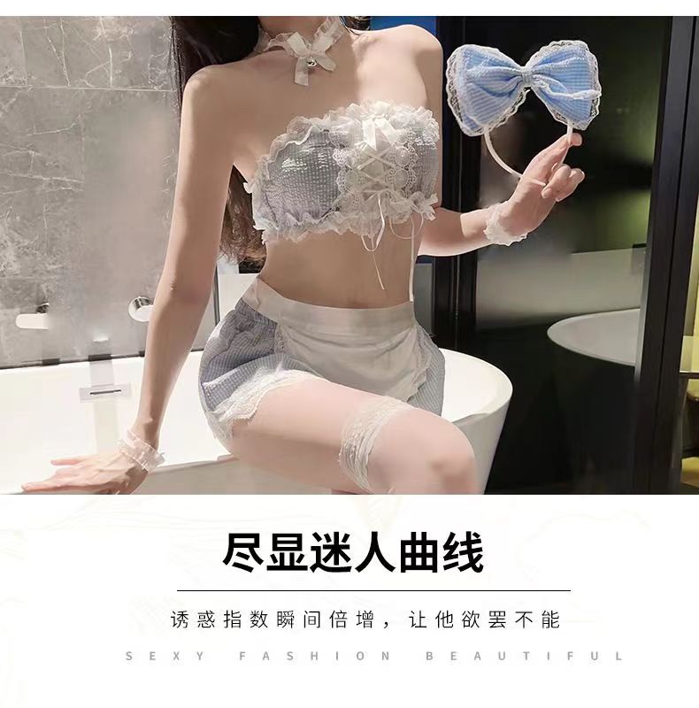 性感情趣内衣女仆装激情蓝格子女佣午夜魅力睡衣纯欲制服诱惑(图5)