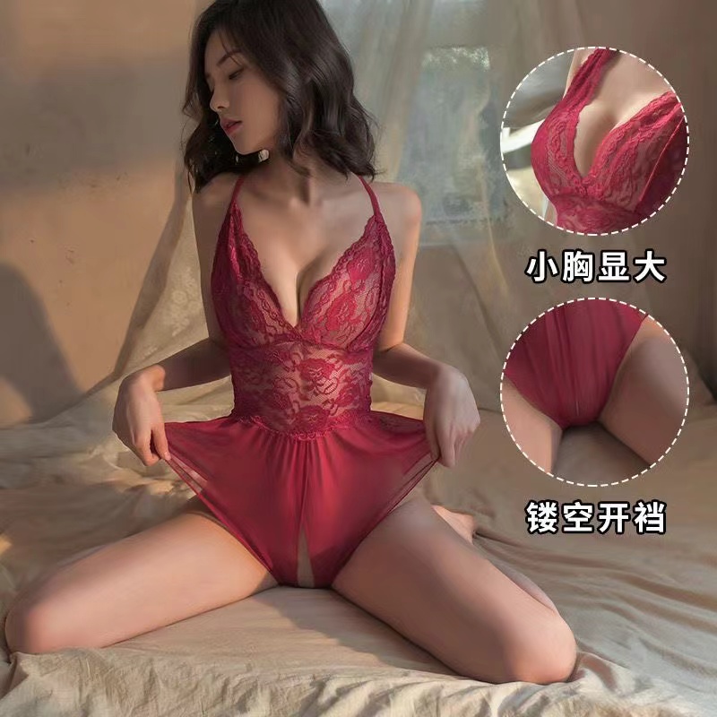 情趣内衣小胸显大火辣纯欲性感免脱开档蕾丝吊带女连体衣激情套装(图2)