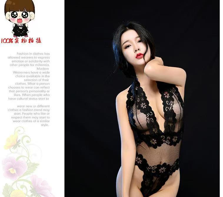 欧美露乳透明连体情趣内衣紧身包衣式蕾丝网纱性感诱惑套装(图4)