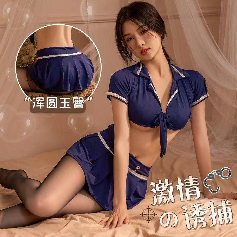 夜趣情趣内衣性感水手学生制服套装透视诱惑舞台夜店演出服蓝女警