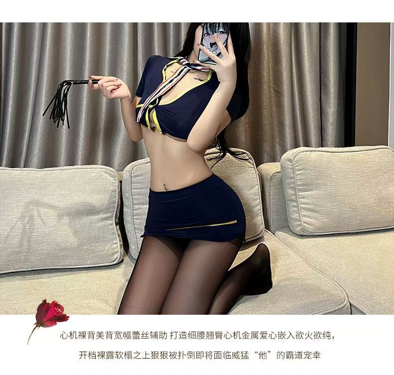 夜趣新款情趣内衣女士角色扮演性感包臀裙空姐制服诱惑秘书OL套装(图3)