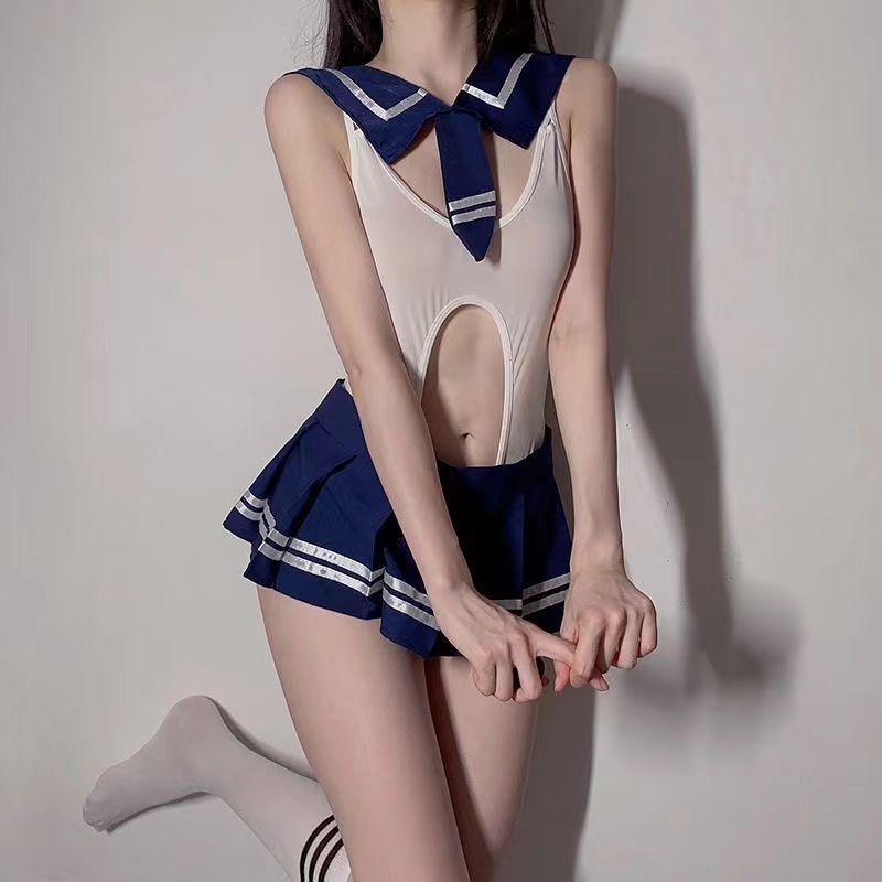 女角色扮演学生水手服制服诱惑性感激情情趣内衣夜趣套装透视套装(图1)