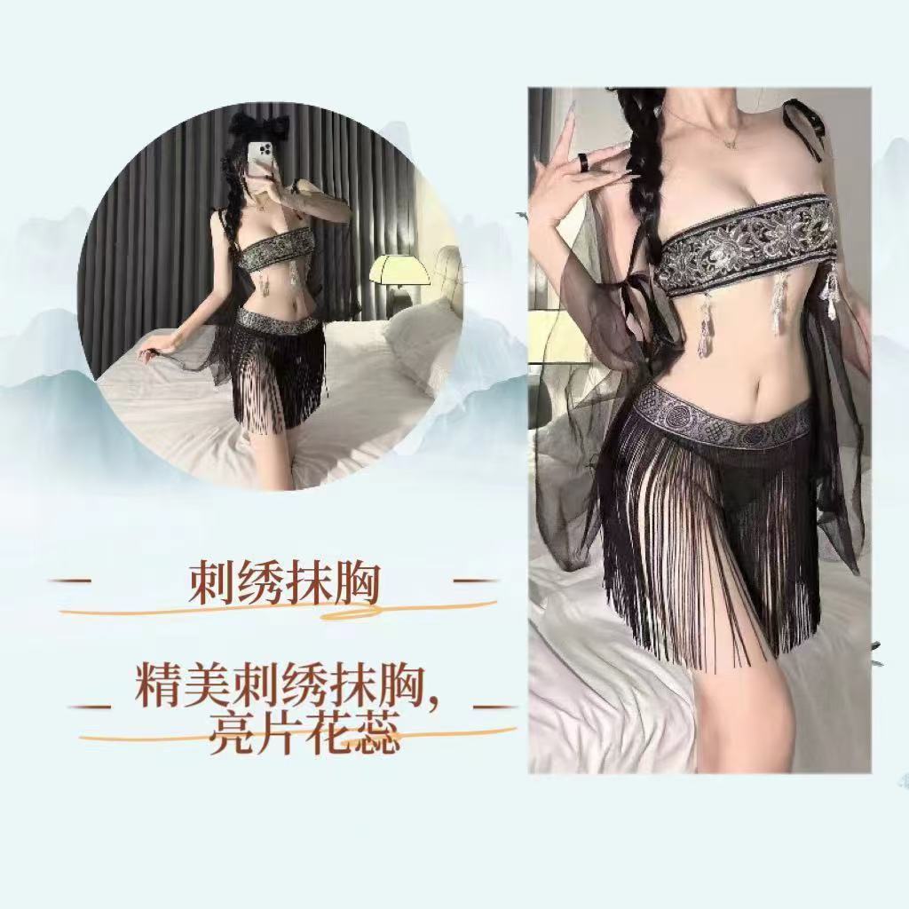 苗族风情汉服古风女情趣内衣小胸火辣性感短裙辣妹透视(图4)