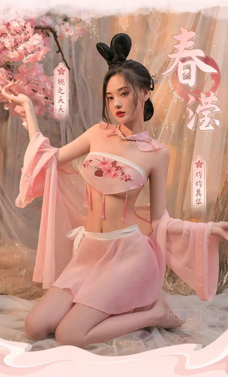 霏慕唐风仕女印花流苏套装情趣内衣古风制服衣服  (图4)