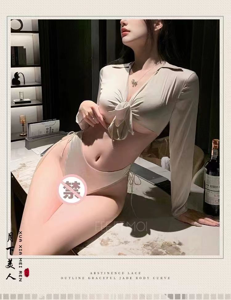 情趣内衣甜美性感连体睡衣调情制服激情开档免脱诱惑衬衫开裆(图4)