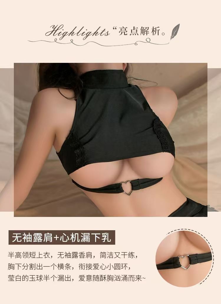 霏慕情趣内衣纯欲诱惑情趣制服绑带露臀分体秘书性感女制服(图4)