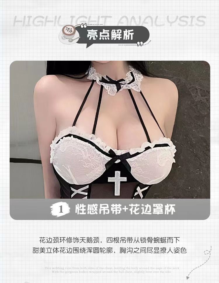 情趣内衣性感女仆小胸套装挑逗女佣制服诱惑免脱开档激情蕾丝睡衣(图5)